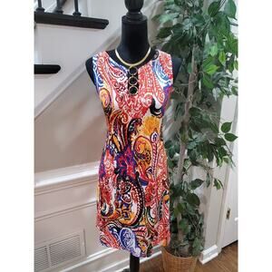MSK Womens Multi Floral Round Neck Casual Sleeveless Knee Length Dress Size XS
